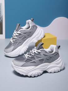 Giày thể thao đế dày thoáng khí cho nữ mùa xuân và mùa thu 2024, đường may cá nhân, giày thoải mái, giày thể thao thường ngày đế dày - Xám - Xem 5