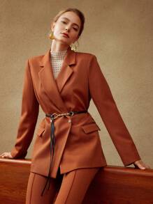 MOTF PREMIUM VISCOSE WOOL-BLEND BLAZER - Brown - View 2
