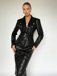 Maija Cổ bẻ Đôi ngực Bằng sáng chế Áo vest - màu đen - Xem 5