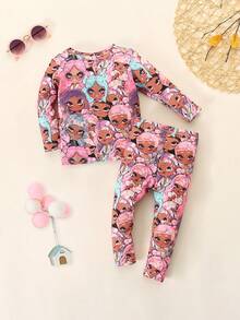 女嬰卡通圖案T恤和緊身褲