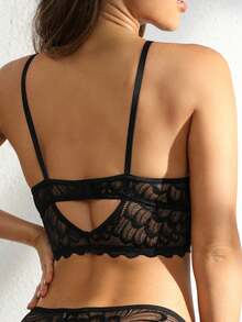 Set de lencería con encaje floral arnés - Negro - Ver 3