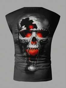 Manfinity LEGND 男士大码骷髅頭圖案背心上衣 - 黑色 - 查看 3