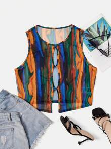 SHEIN EZwear Top tank de tie dye bajo con abertura - Multicolor - Ver 1
