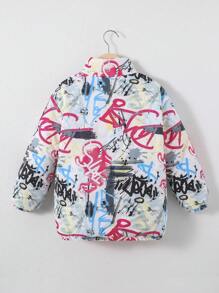 SHEIN Tween Girl 1pc Letter Graphic Reversible Padded Coat - Hot Pink - View 2
