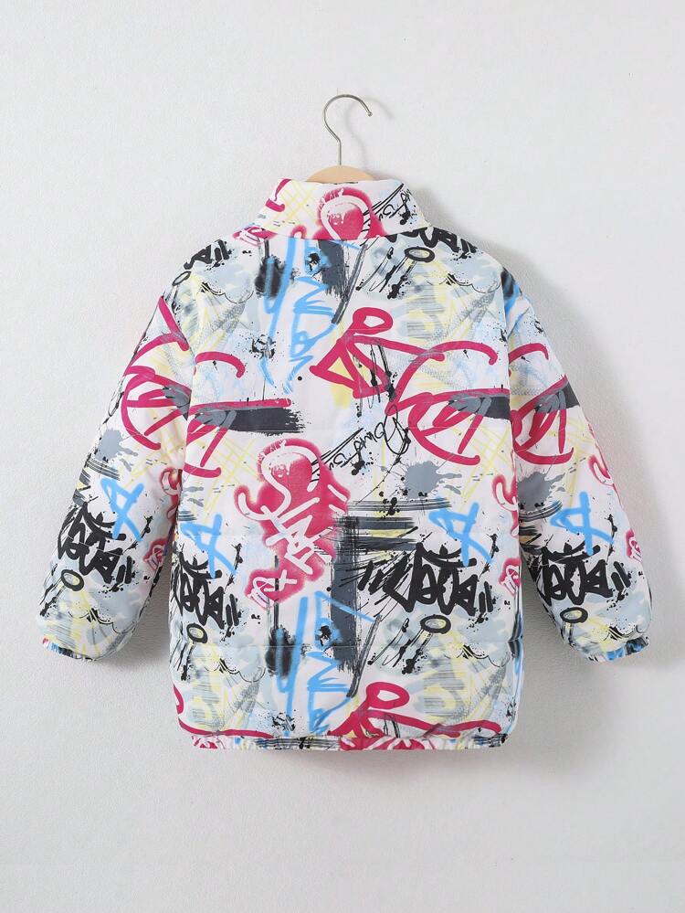 Tween Girl 1pc Letter Graphic Reversible Padded Coat