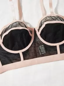 Contrast Binding Mesh Underwire Bra - Black - View 6