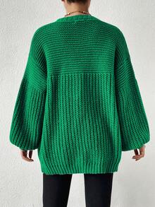 SHEIN Essnce 落肩休闲设计开衫 - 綠色 - 查看 2