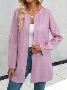 SHEIN LUNE Chevron Open Front Coat - Dusty Pink - View 4