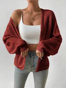 SHEIN Essnce Cárdigan de plumero de manga murciélago - Bronce - Ver 1