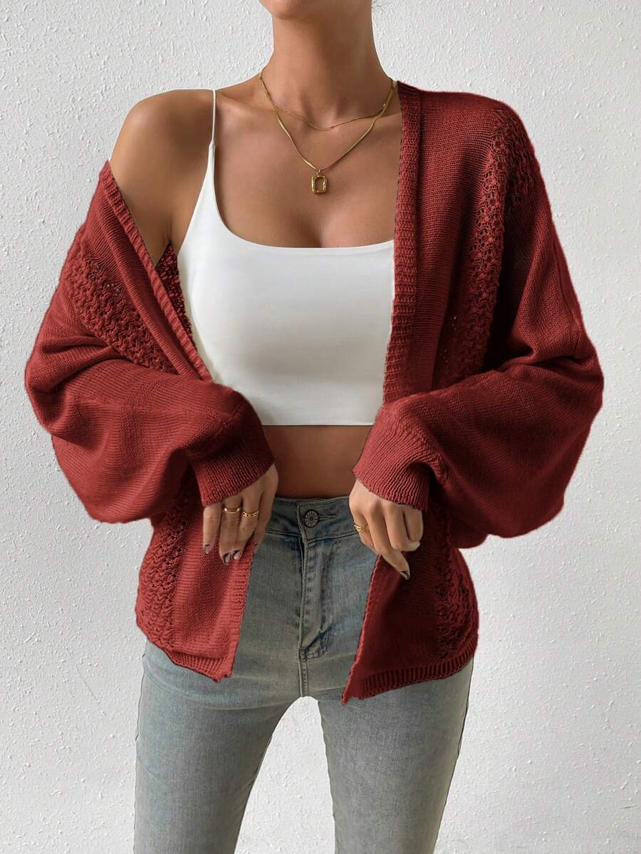 SHEIN Essnce Cárdigan de plumero de manga murciélago - Bronce - Ver 1