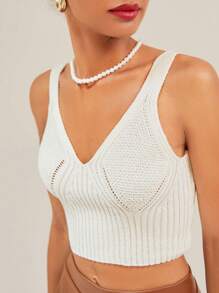 RueChic Solid Crop Knit Top - White - View 4