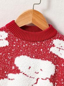 SHEIN Young Girl Cartoon Pattern Drop Shoulder Sweater - Burgundy - View 4