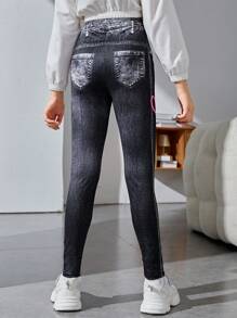 SHEIN Tween Girl Heart Print Leggings - Multicolor - View 2