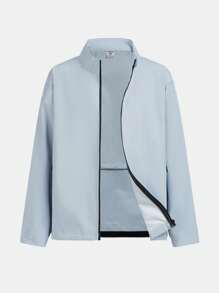 SHEIN Cậu bé Tween Dây kéo Túi nghiêng Jacket thể thao - Màu Xám nhạt - Xem 3