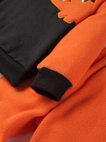 SHEIN Young Boy Cartoon Embroidery Thermal Pullover & Sweatpants - Multicolor - View 4