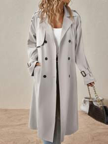 SHEIN Clasi Double Breasted Belted Trench Coat In Fall/Winter - Light Grey - View 5