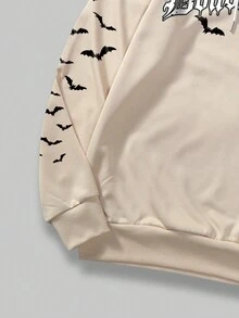 ROMWE MEN Guys Bat Letter Graphic Drawstring Hoodie & Sweatpants - Khaki - View 5