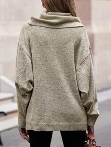 SHEIN LUNE 堆堆領落肩袖套頭毛衣 - 灰色 - 查看 2