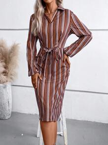 SHEIN Clasi Geo Print Knot Front Dress - Multicolor - View 1