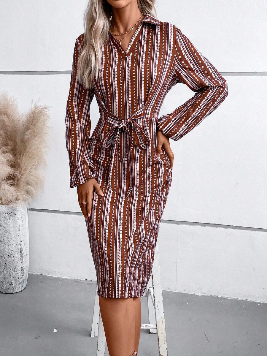 SHEIN Clasi Geo Print Knot Front Dress - Multicolor - View 1