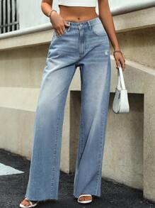 SHEIN Essnce Jeans de pierna ancha - Lavado ligero - Ver 3