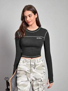 In My Nature Đồ họa Chữ cái Khâu trên cùng Mùa vụ Ngoài trời Áo thun - Màu xám đen - Xem 6