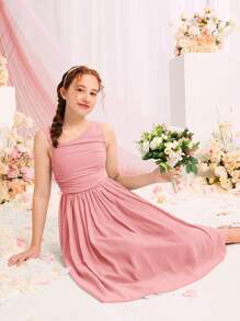 SHEIN Teen Girl Ruched Asymmetrical Neck Dress