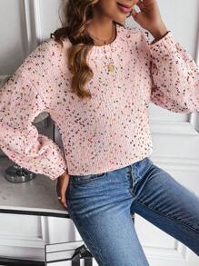 SHEIN LUNE Drop Shoulder Sweater - Pink - View 7