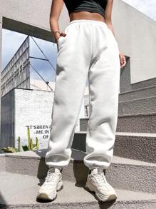 SHEIN Unity Solid Slant Pocket Sweatpants - White - View 1