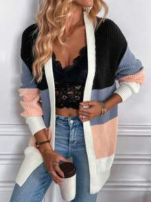 SHEIN LUNE Cárdigan drop shoulder de bloques de color - Multicolor - Ver 3