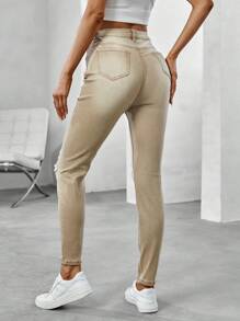 SHEIN EZwear Quần jean rách - Màu Khaki - Xem 3