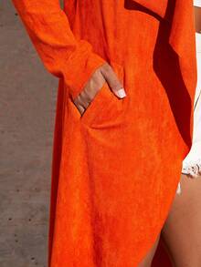 SHEIN SXY Cổ áo thác nước Mở Mặt trước áo - Màu Cam san hô - Xem 3