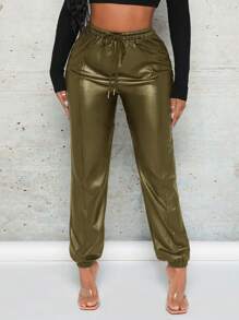 SHEIN SXY Drawstring Waist Pants - Army Green - View 4