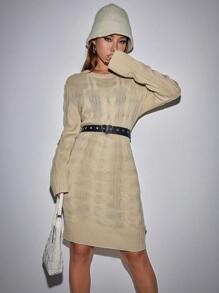 SHEIN Unity Chất rắn Xoắn Dan Đầm Áo len - Màu be - Xem 6