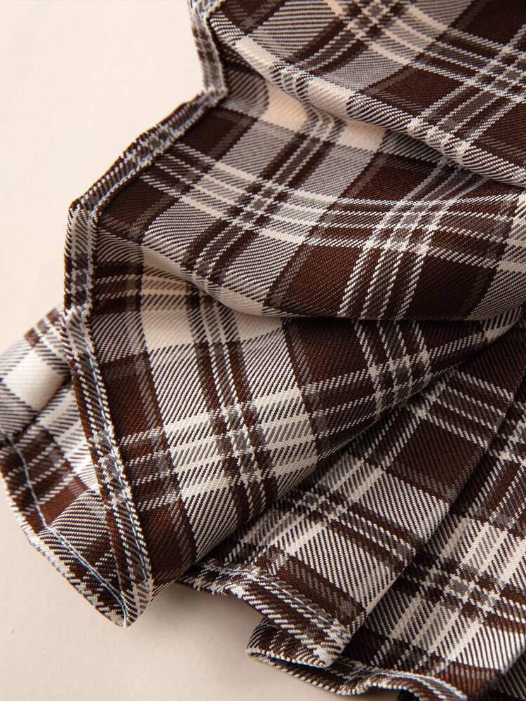 Baby Girl Ruffle Trim Cardigan & Plaid Pleated Skirt