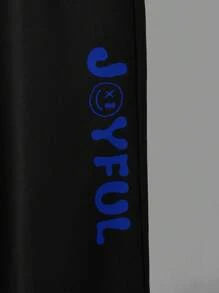 SHEIN Bộ Con Trai Túi Hoạt hình Slogan Giải trí - Màu xanh lam - Xem 3