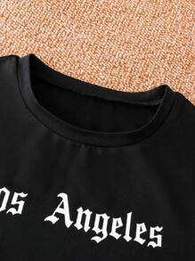 SHEIN Teenager Boys' Casual Street Chic Black Letter Print Short Sleeve T-Shirt, Suitable For Leisure & Sports Wear - Black - View 3