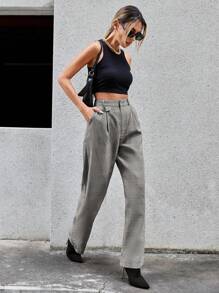 SHEIN Essnce Plaid Print Slant Pocket Suit Pants - Multicolor - View 2