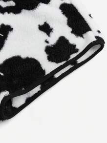 SHEIN EZwear Hơn In hoa bò Eo dây rút Teddy Quần short - Đen và trắng - Xem 4