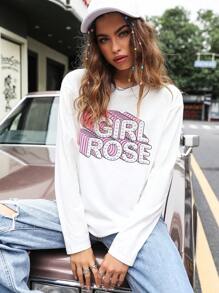 SHEIN Unity 字母圖案落肩T恤 - 白色 - 查看 5