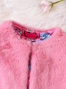 女嬰卡通圖案洋裝&絨毛夾克背心 - 彩色 - 查看 4