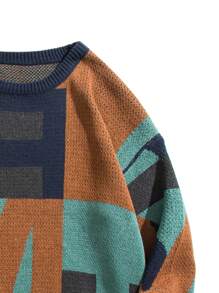 Men Geo Pattern Drop Shoulder Sweater - Black - View 3