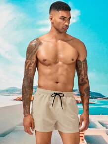 Manfinity Swimmode Men Drawstring Waist Slant Pocket Swim Trunks,Hawaiian