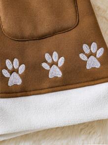 Baby Girl Embroidery Paw Pattern 3D Ear Design Hooded Teddy Lined Overcoat - Coffee Brown - View 6