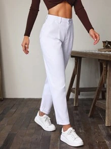 SHEIN Essnce Solid Slant Pocket Mom Fit Jeans