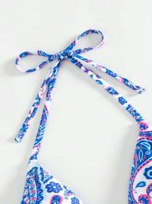 Swim Vcay Summer Beach Paisley Print Halter Triangle Bikini Top - Multicolor - View 5