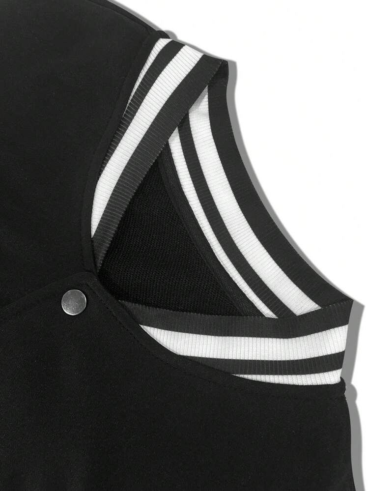 Manfinity Homme 休閒貼布 口袋 前紐扣字母男士外套 - 黑與白 - 查看 5