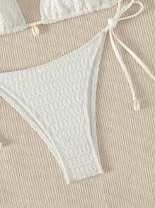 SHEIN Swim 夏季海灘露脐三角束頸綁帶比基尼套裝 - 白色 - 查看 3