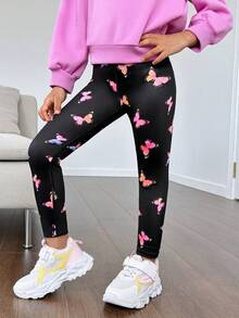 SHEIN Cô Gái Trẻ Phản chiếu In bướm Xà cạp - Nhiều màu - Xem 5