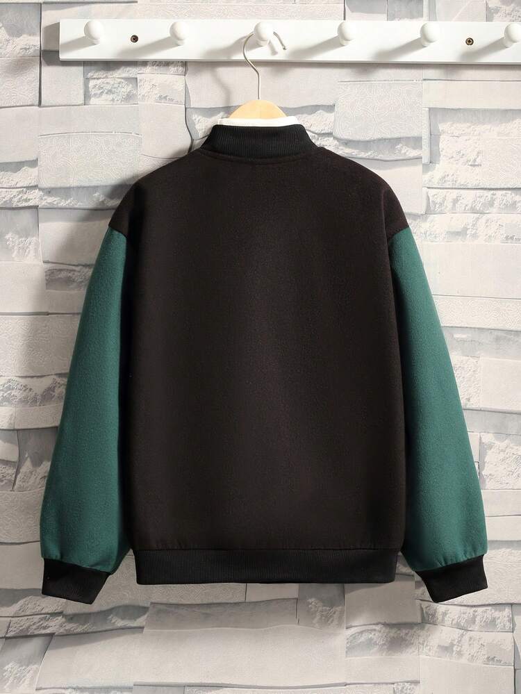 Tween Boy 1pc Letter Graphic Two Tone Varsity Jacket